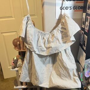 Ambiance Blue and White Striped Off-Shoulder Blouse